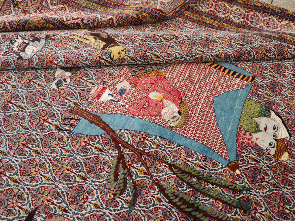 Antique Persian Tabriz Pictorial Room Size Carpet, No.31468 - Staging