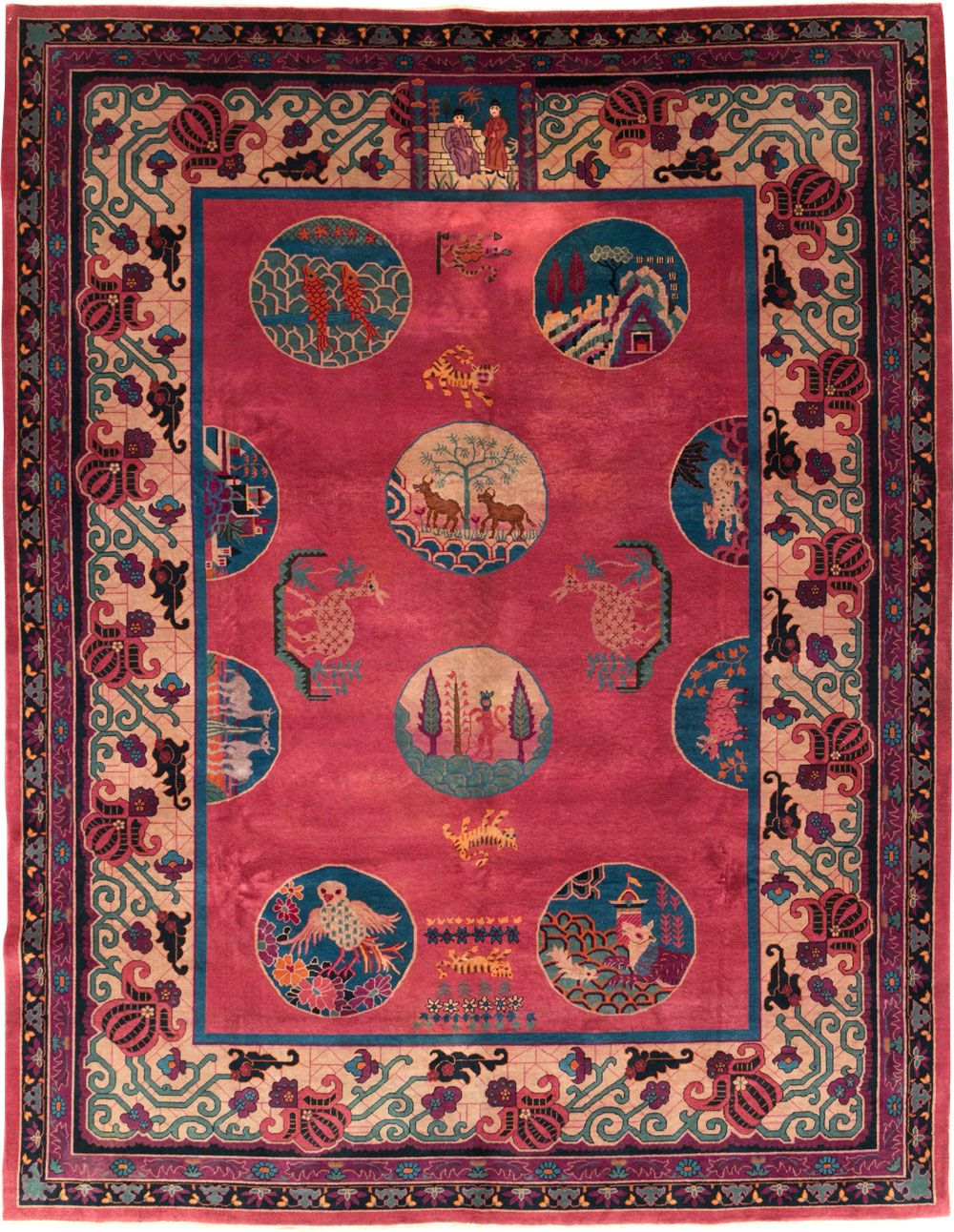 Vintage Chinese Pictorial Art Deco Room Size Carpet, No.31475 - Staging