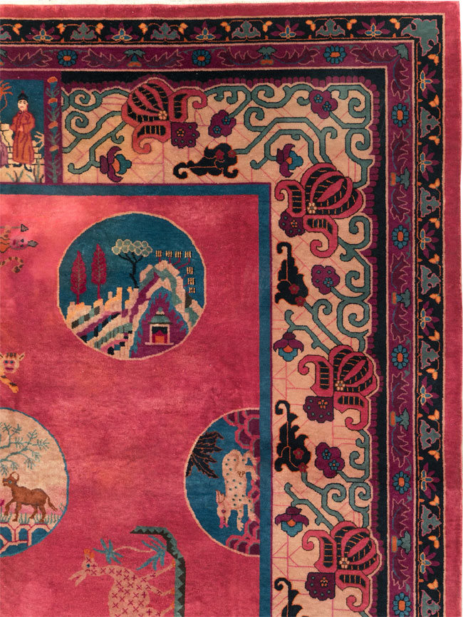 Vintage Chinese Pictorial Art Deco Room Size Carpet, No.31475 - Staging