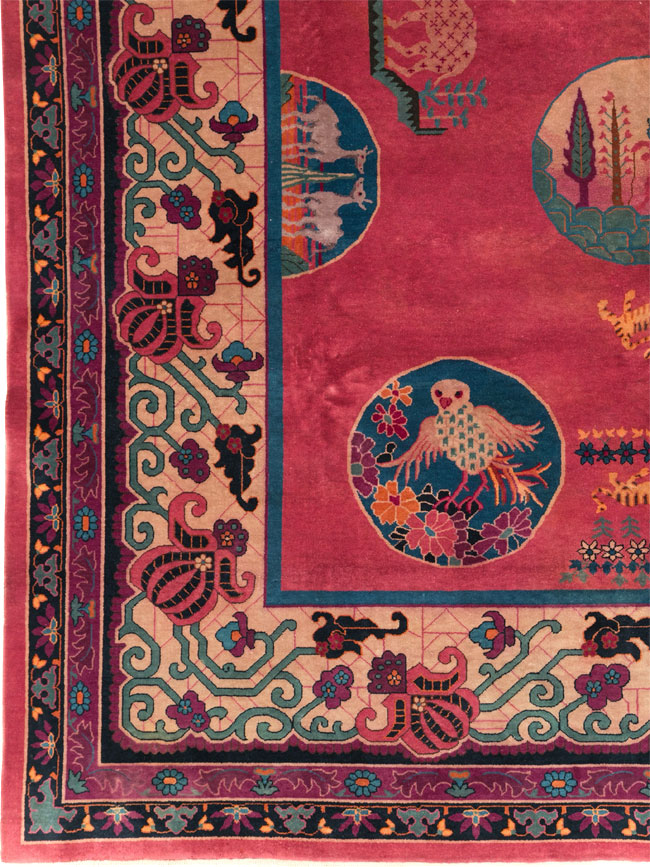 Vintage Chinese Pictorial Art Deco Room Size Carpet, No.31475 - Staging