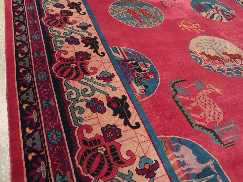 Vintage Chinese Pictorial Art Deco Room Size Carpet, No.31475 - Staging