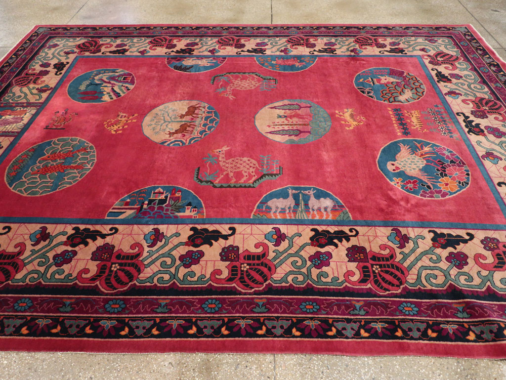 Vintage Chinese Pictorial Art Deco Room Size Carpet, No.31475 - Staging