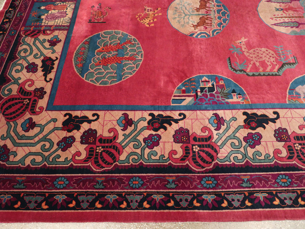 Vintage Chinese Pictorial Art Deco Room Size Carpet, No.31475 - Staging