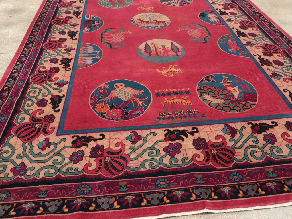 Vintage Chinese Pictorial Art Deco Room Size Carpet, No.31475 - Staging