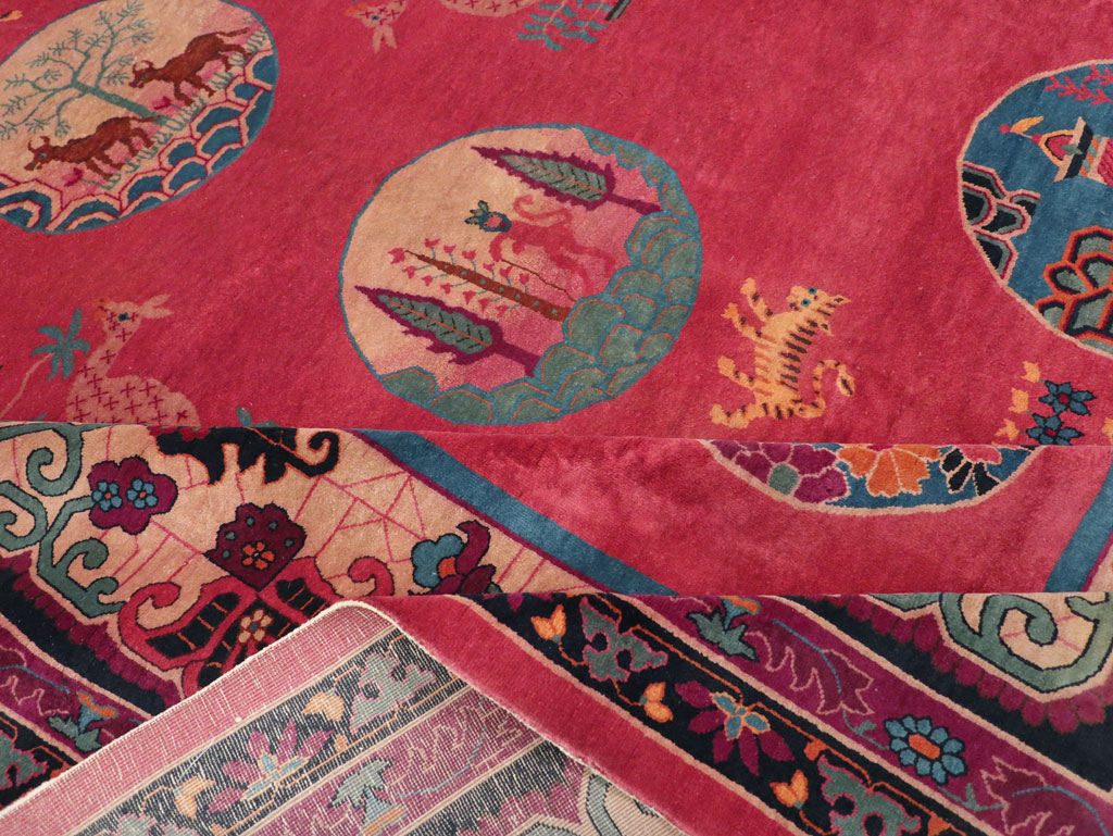 Vintage Chinese Pictorial Art Deco Room Size Carpet, No.31475 - Staging