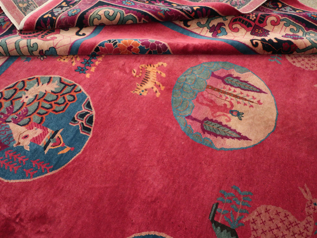 Vintage Chinese Pictorial Art Deco Room Size Carpet, No.31475 - Staging