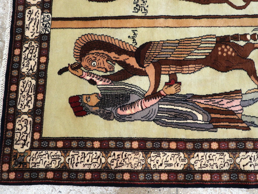 Vintage Turkish Zanjan Pictorial Accent Rug, No.31477 - Staging