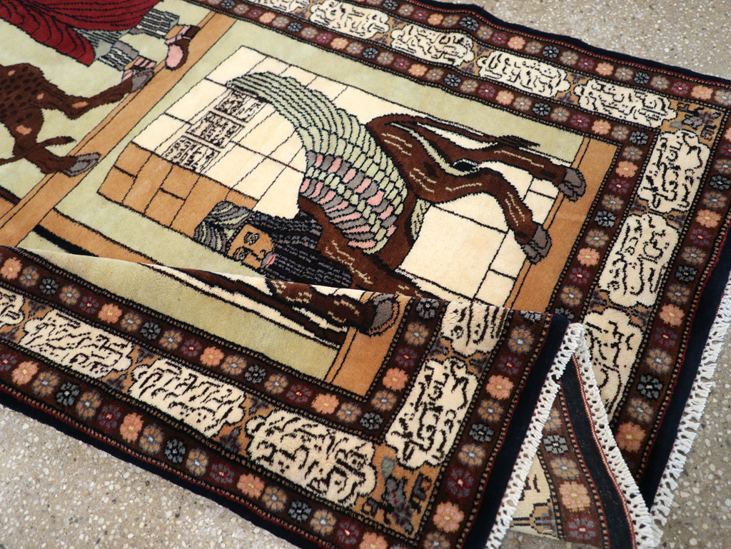 Vintage Turkish Zanjan Pictorial Accent Rug, No.31477 - Staging