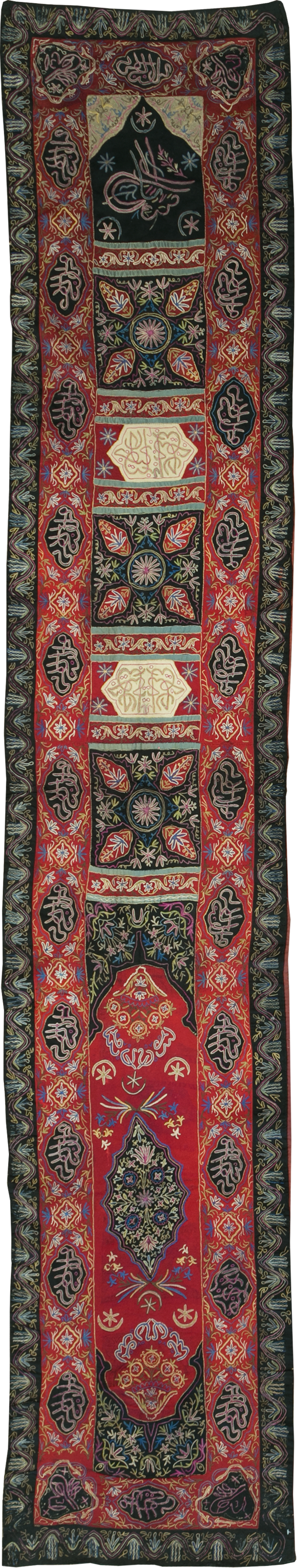 Vintage Indian Embroidered Wall Hanging Textile Runner, No.31478 - Staging