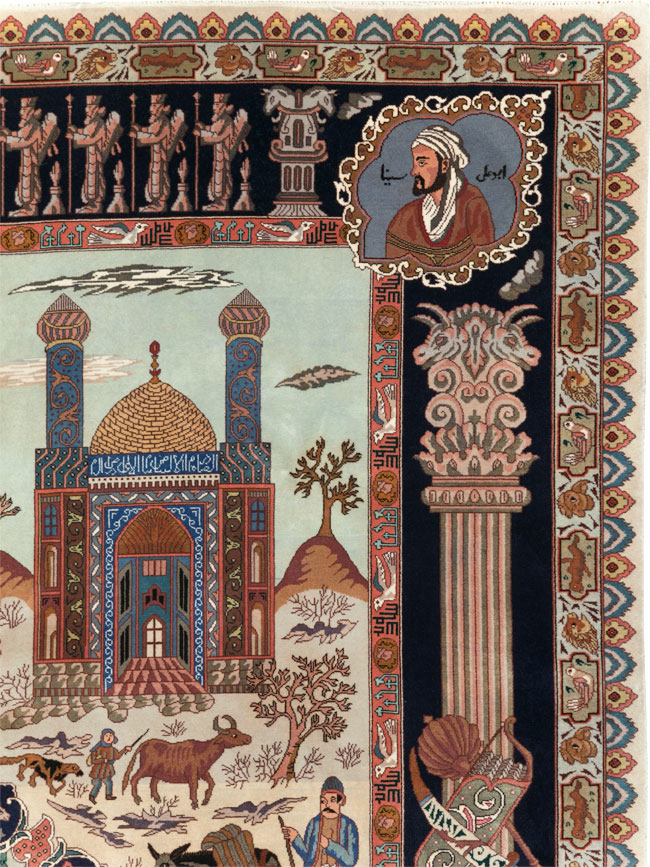 Vintage Persian Tabriz Pictorial Zodiac Accent Carpet, No.31489 - Staging