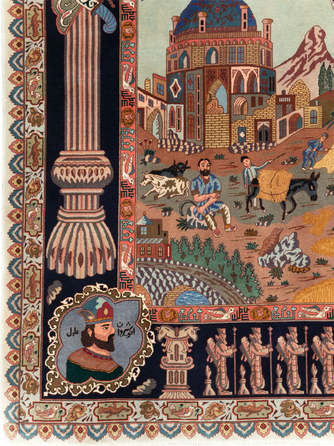 Vintage Persian Tabriz Pictorial Zodiac Accent Carpet, No.31489 - Staging