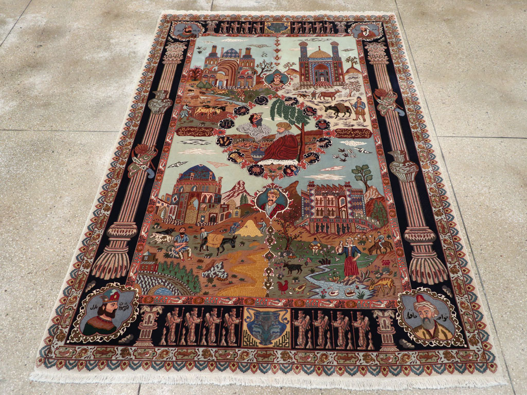Vintage Persian Tabriz Pictorial Zodiac Accent Carpet, No.31489 - Staging