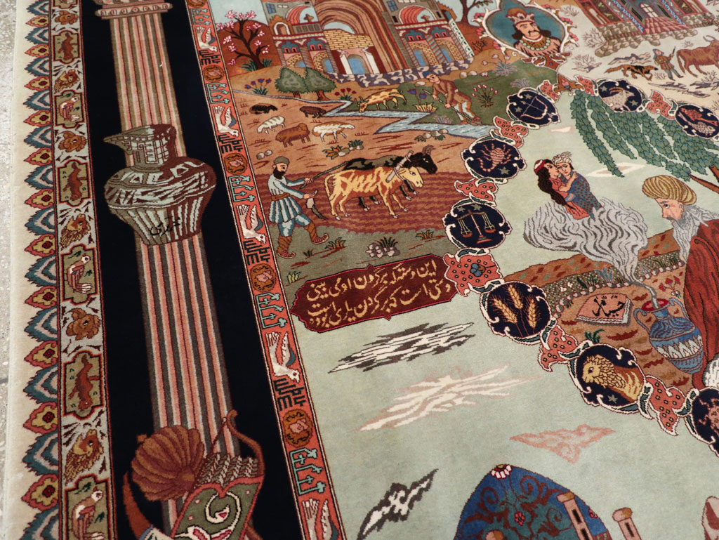 Vintage Persian Tabriz Pictorial Zodiac Accent Carpet, No.31489 - Staging