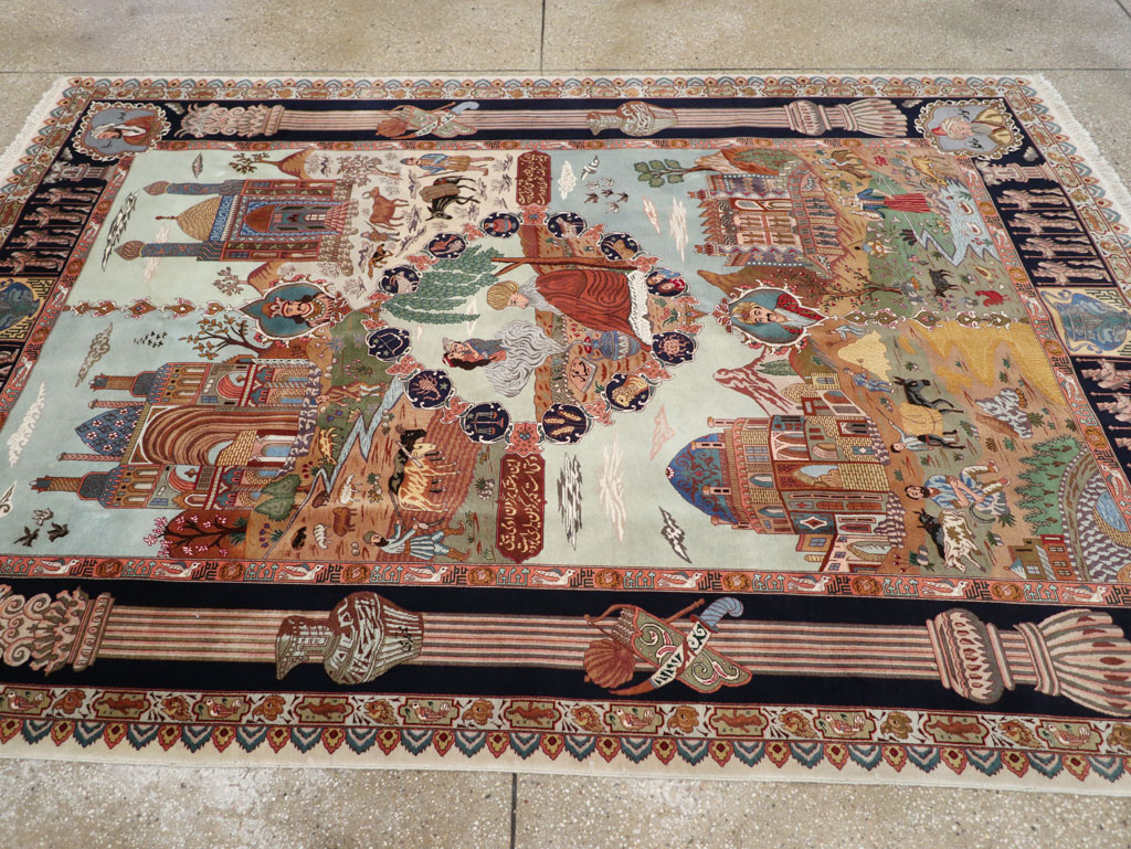 Vintage Persian Tabriz Pictorial Zodiac Accent Carpet, No.31489 - Staging