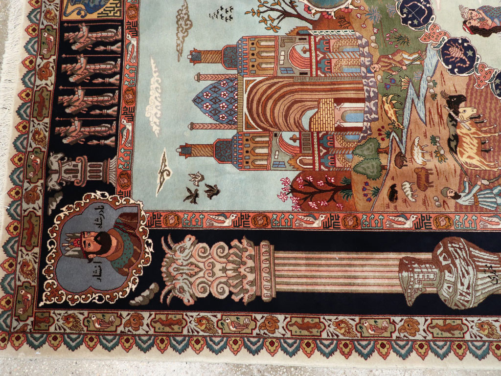 Vintage Persian Tabriz Pictorial Zodiac Accent Carpet, No.31489 - Staging