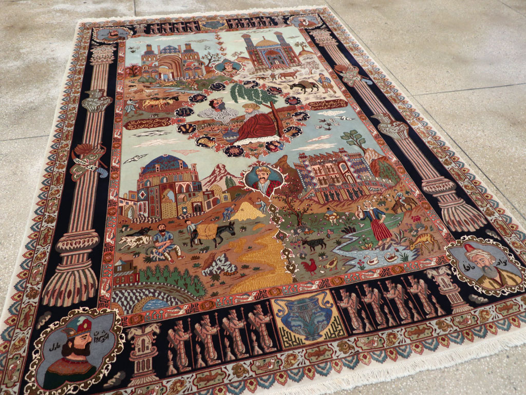 Vintage Persian Tabriz Pictorial Zodiac Accent Carpet, No.31489 - Staging