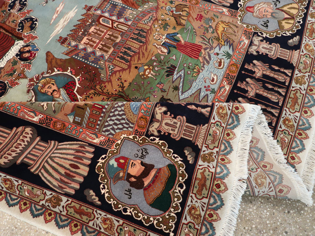 Vintage Persian Tabriz Pictorial Zodiac Accent Carpet, No.31489 - Staging