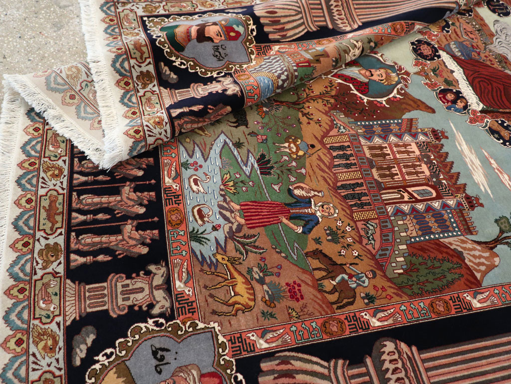 Vintage Persian Tabriz Pictorial Zodiac Accent Carpet, No.31489 - Staging