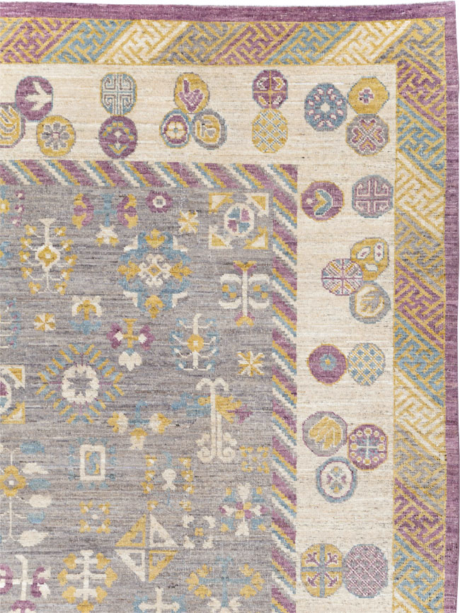 Modern East Turkestan Khotan Room Size Carpet, No.31496 - Staging