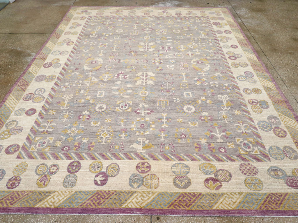 Modern East Turkestan Khotan Room Size Carpet, No.31496 - Staging