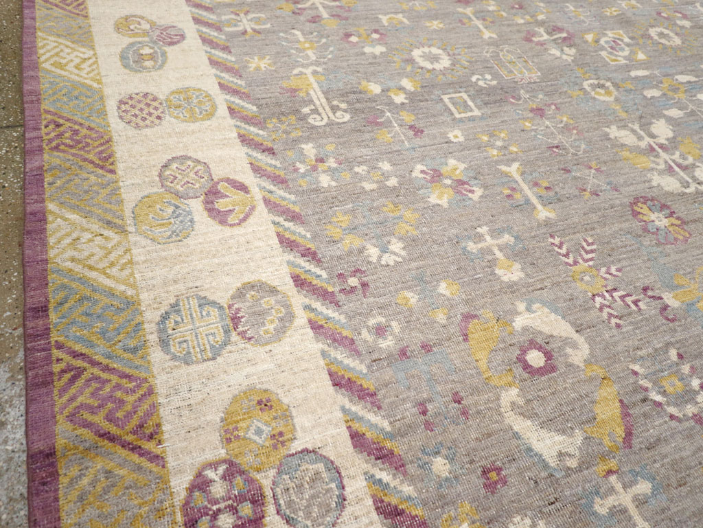 Modern East Turkestan Khotan Room Size Carpet, No.31496 - Staging