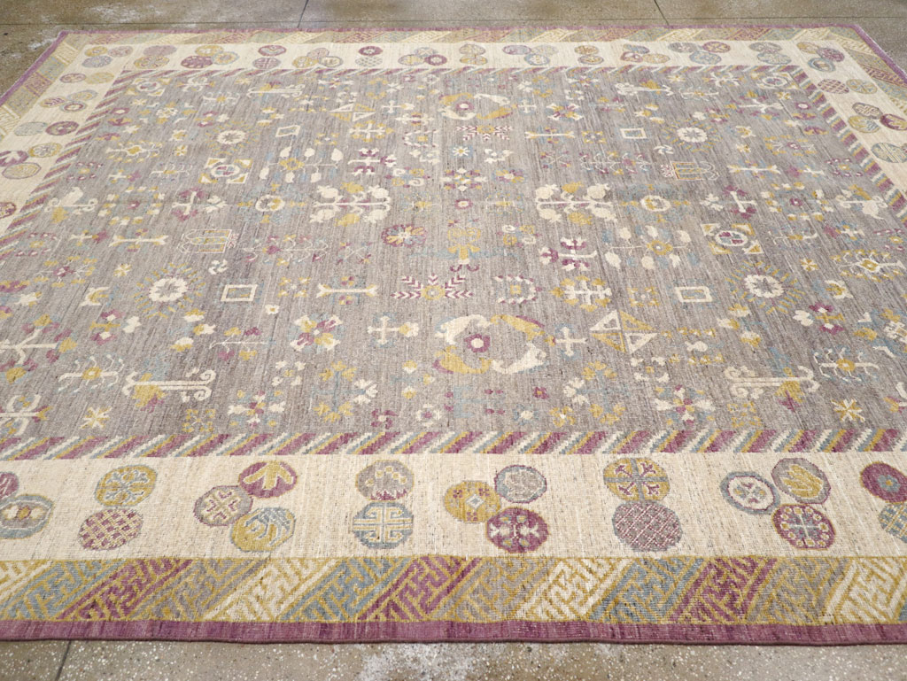 Modern East Turkestan Khotan Room Size Carpet, No.31496 - Staging