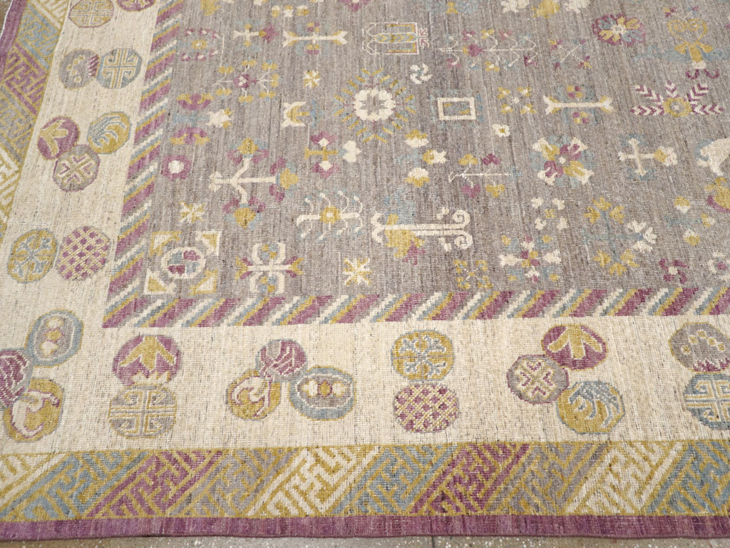Modern East Turkestan Khotan Room Size Carpet, No.31496 - Staging