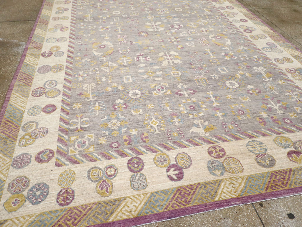 Modern East Turkestan Khotan Room Size Carpet, No.31496 - Staging