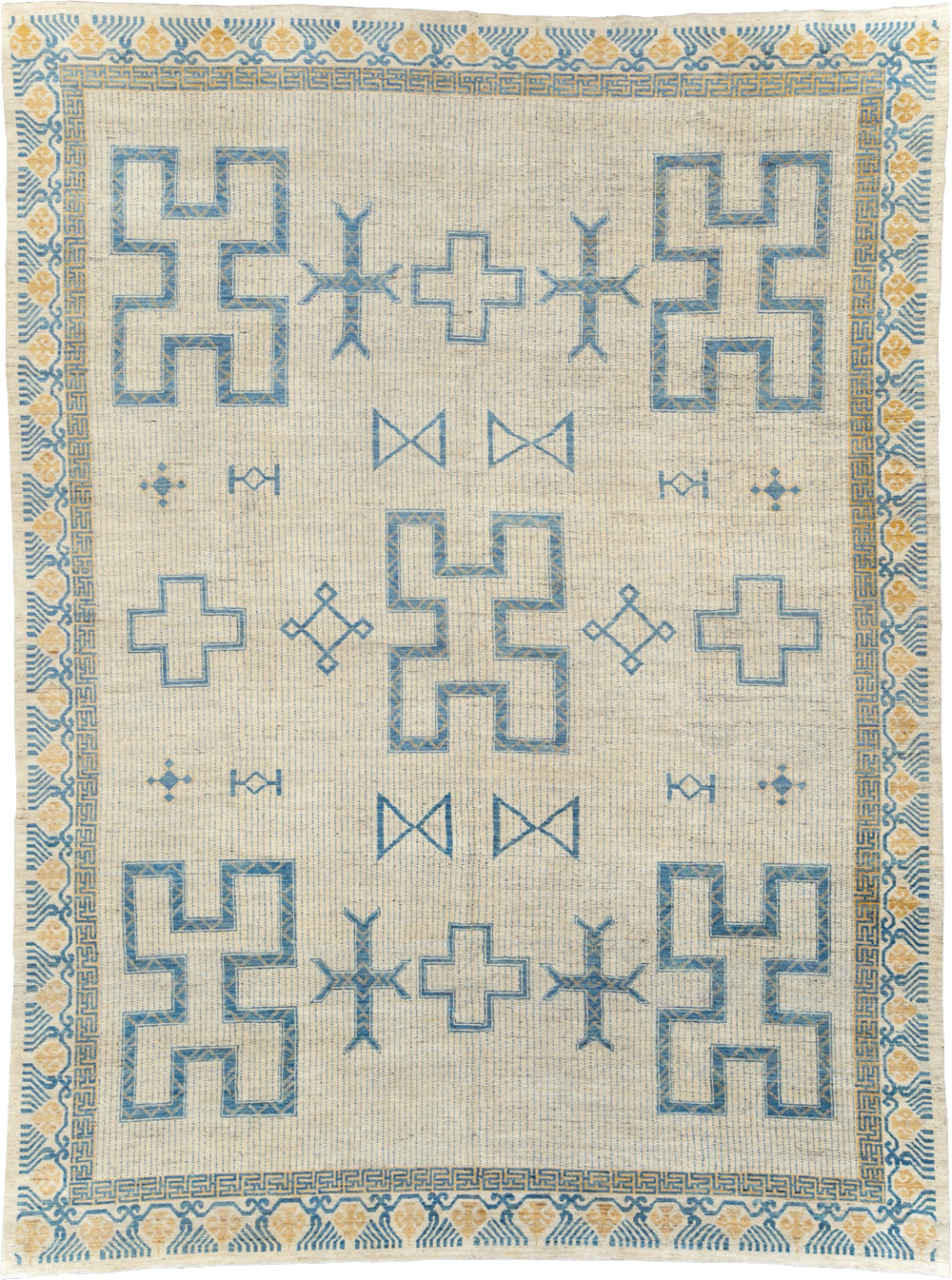 African Tuareg Inspired Modern East Turkestan Khotan Room Size Carpet, No.31498 - Staging