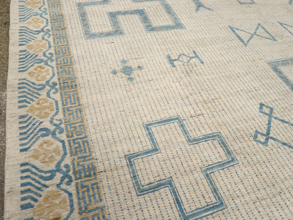 African Tuareg Inspired Modern East Turkestan Khotan Room Size Carpet, No.31498 - Staging