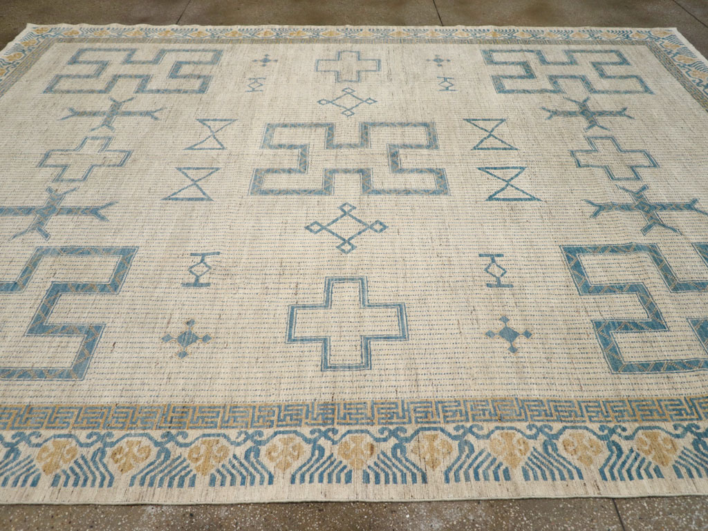 African Tuareg Inspired Modern East Turkestan Khotan Room Size Carpet, No.31498 - Staging