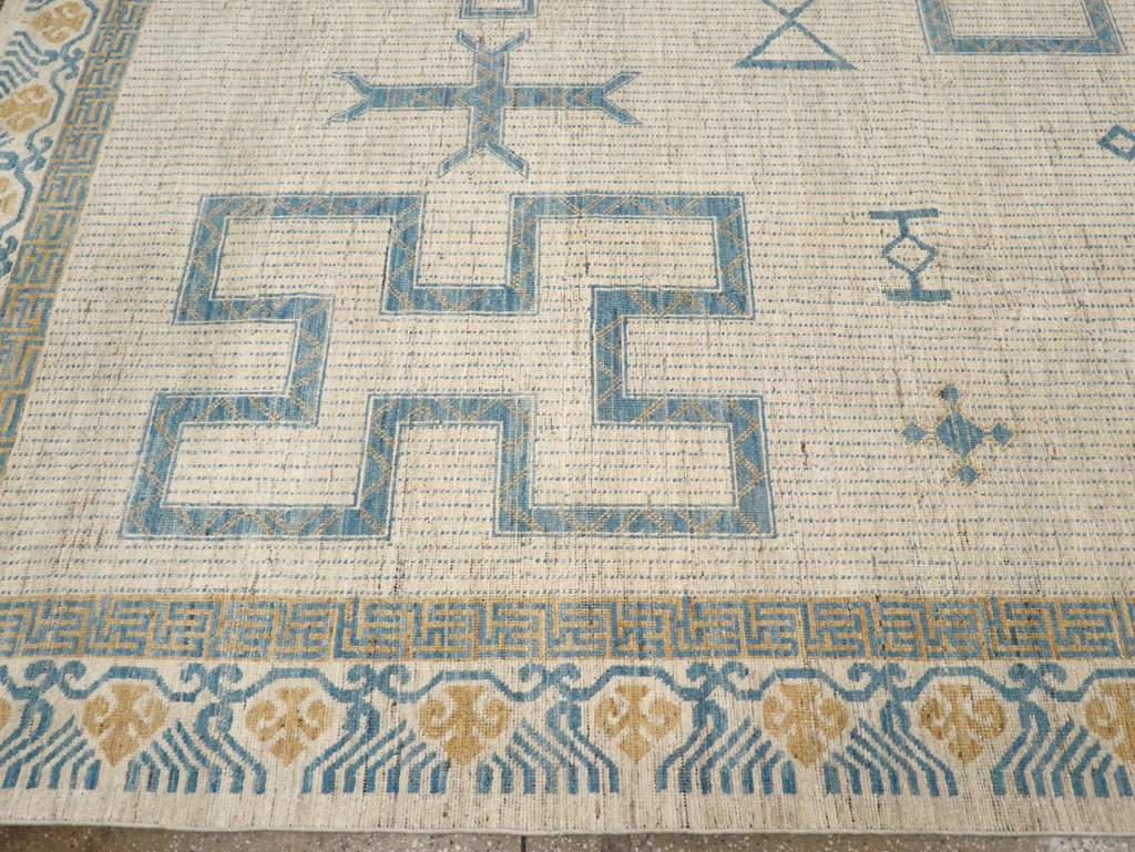 African Tuareg Inspired Modern East Turkestan Khotan Room Size Carpet, No.31498 - Staging