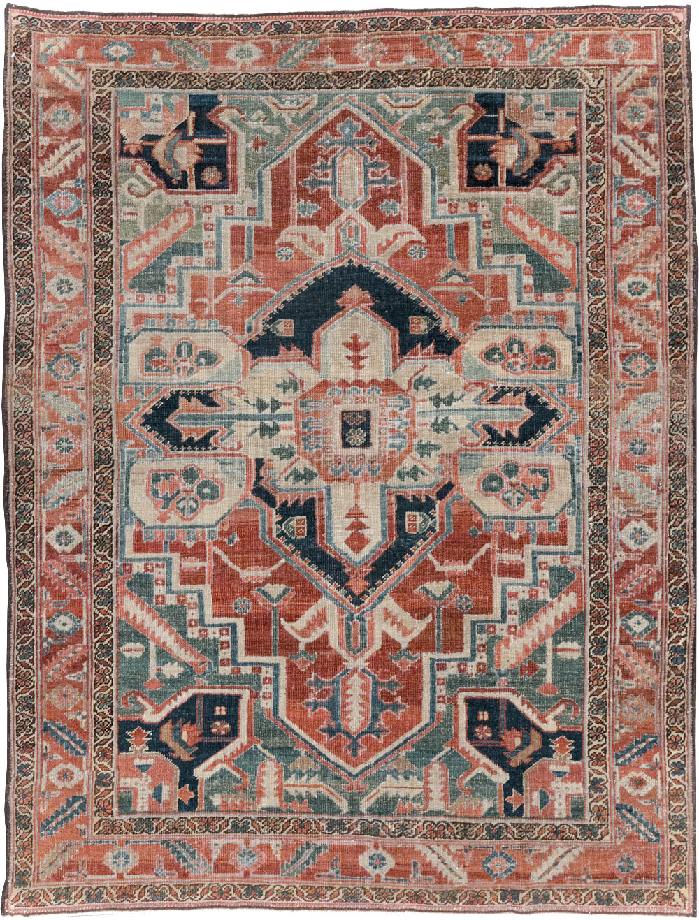 Antique Persian Heriz Accent Rug, No.31508 - Staging