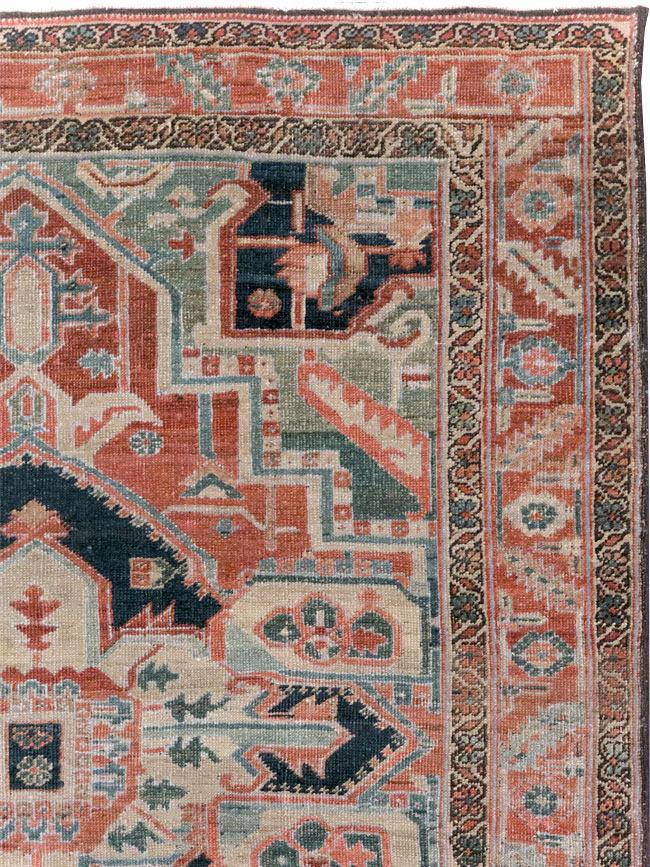 Antique Persian Heriz Accent Rug, No.31508 - Staging
