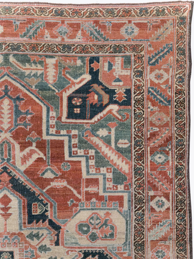 Antique Persian Heriz Accent Rug, No.31508 - Staging