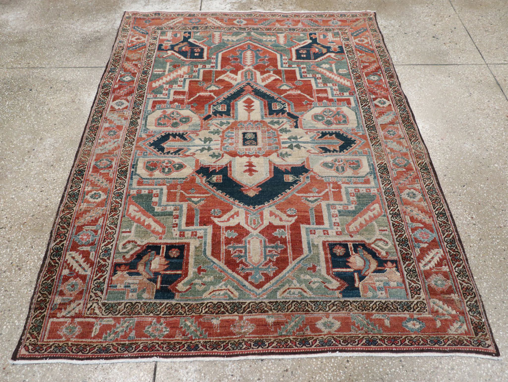 Antique Persian Heriz Accent Rug, No.31508 - Staging