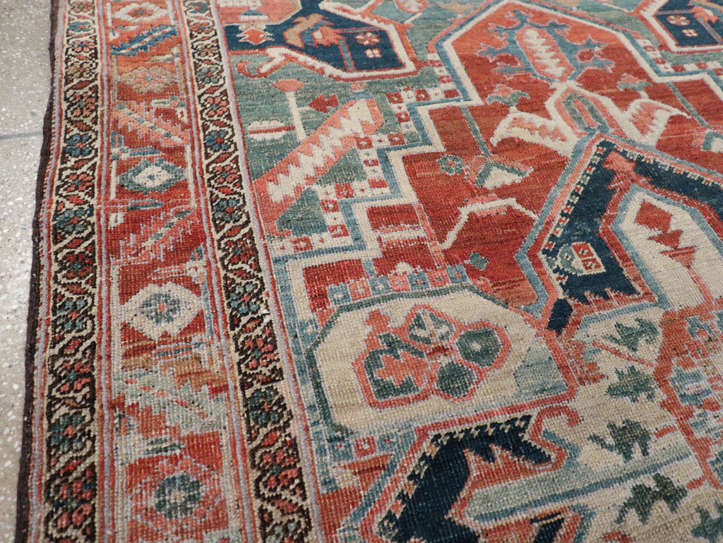 Antique Persian Heriz Accent Rug, No.31508 - Staging