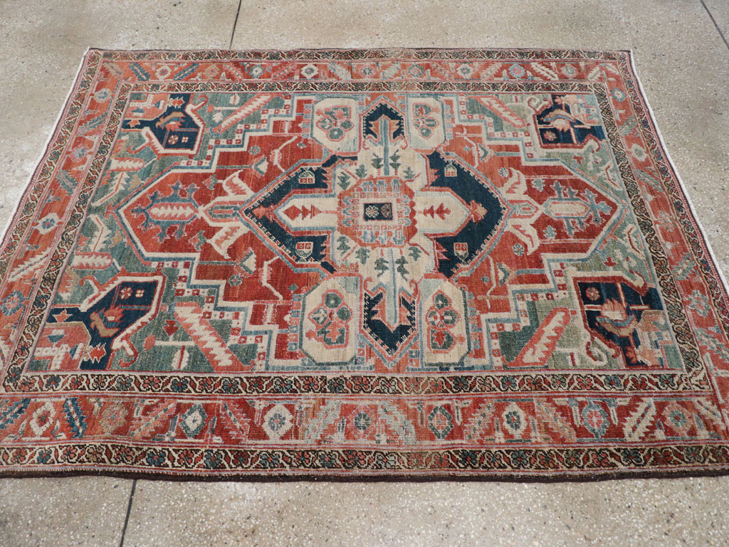 Antique Persian Heriz Accent Rug, No.31508 - Staging