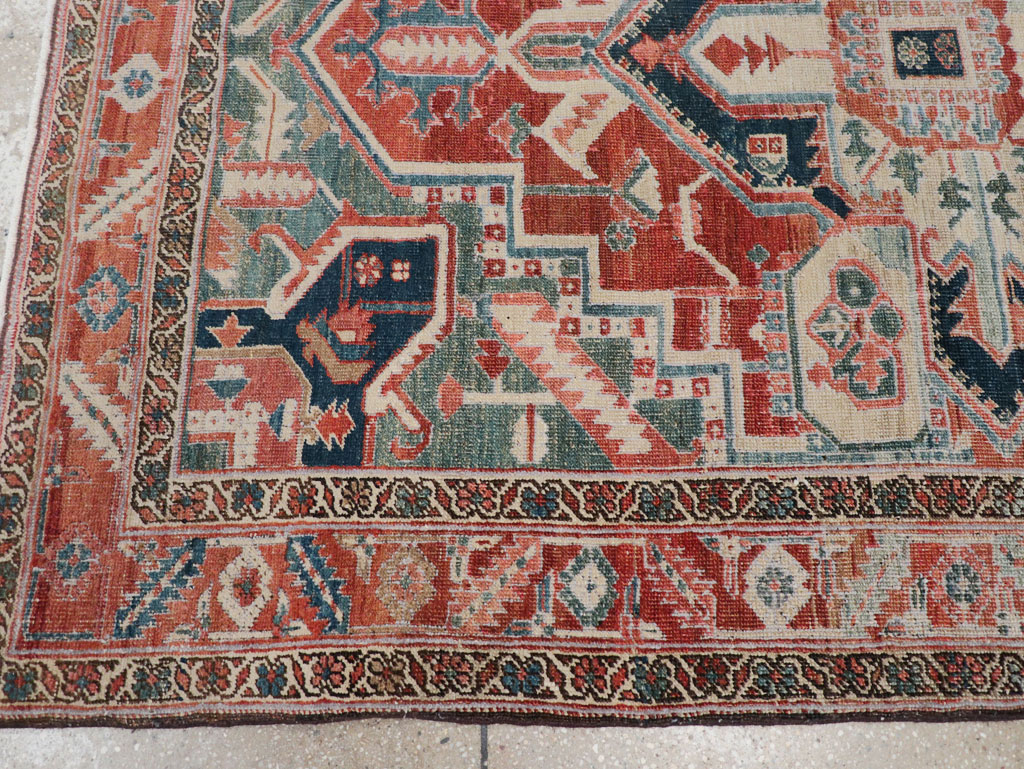 Antique Persian Heriz Accent Rug, No.31508 - Staging