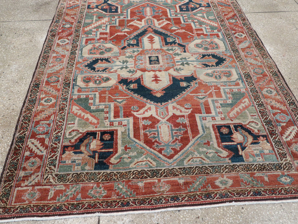 Antique Persian Heriz Accent Rug, No.31508 - Staging