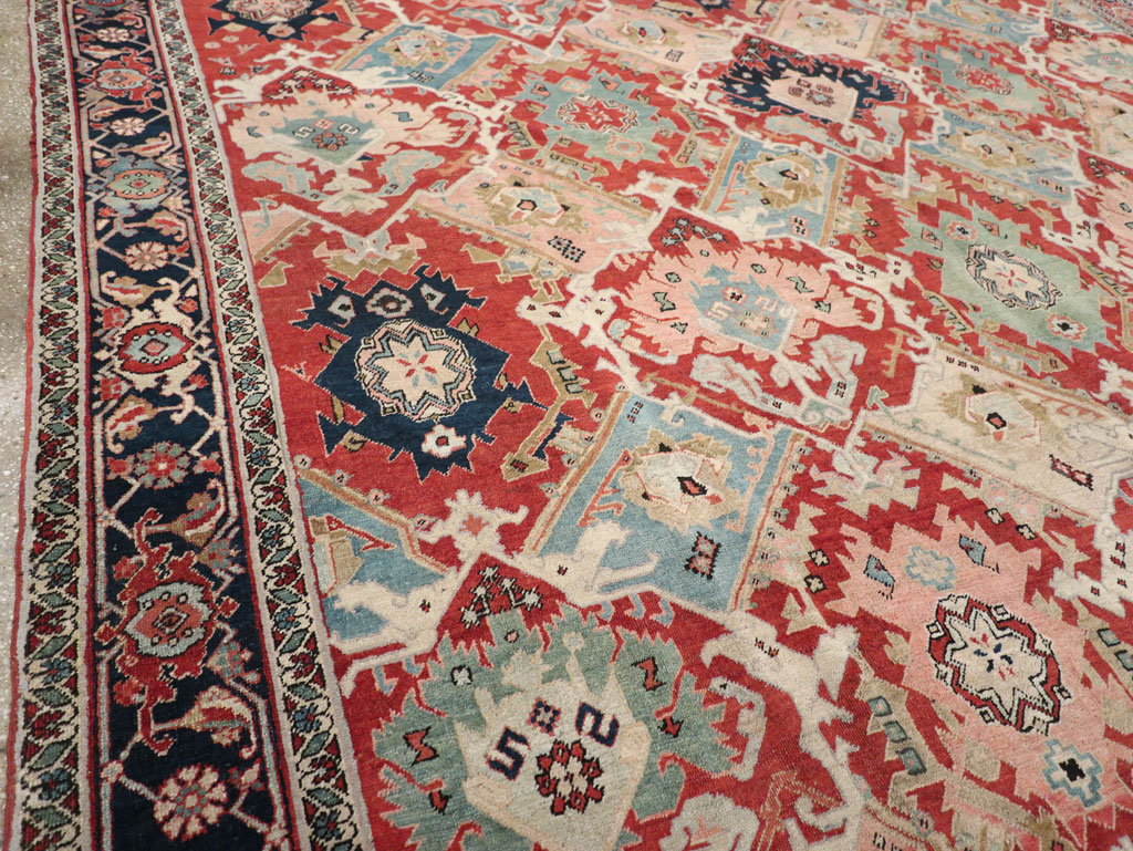 Antique Persian Heriz Room Size Carpet, No.31518 - Staging