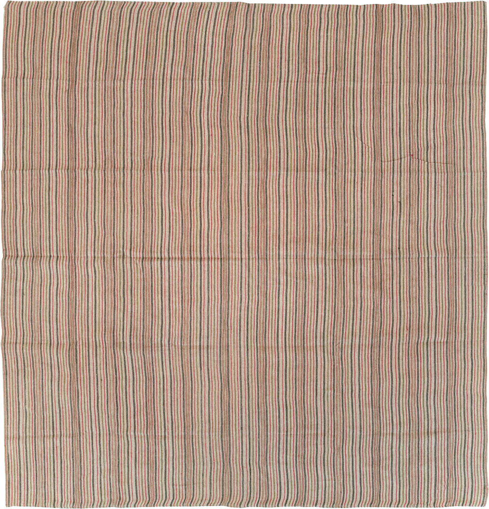 Vintage Turkish Flatweave Kilim Square Room Size Carpet, No.31534 - Staging