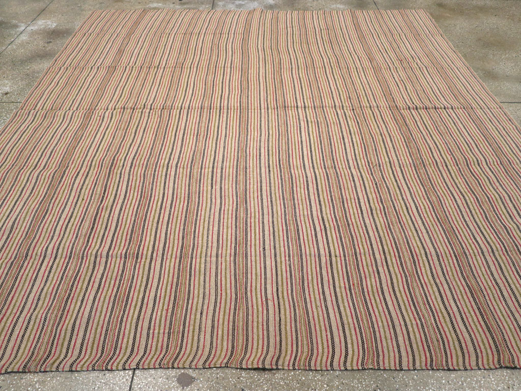 Vintage Turkish Flatweave Kilim Square Room Size Carpet, No.31534 - Staging