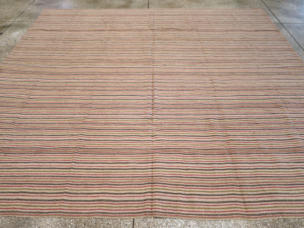 Vintage Turkish Flatweave Kilim Square Room Size Carpet, No.31534 - Staging