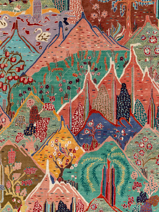 Vintage Persian Tabriz Pictorial Room Size Carpet, No.31566 - Staging