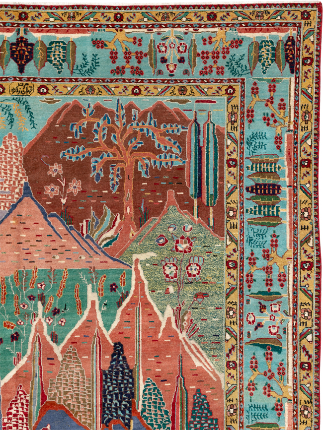 Vintage Persian Tabriz Pictorial Room Size Carpet, No.31566 - Staging