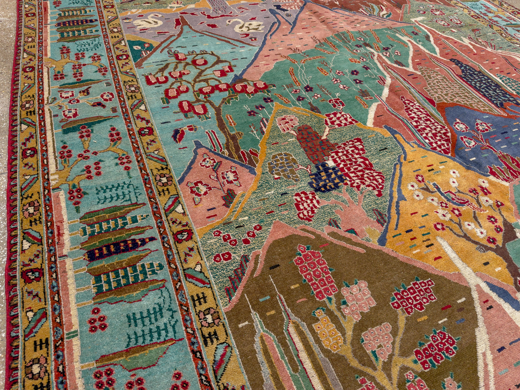 Vintage Persian Tabriz Pictorial Room Size Carpet, No.31566 - Staging