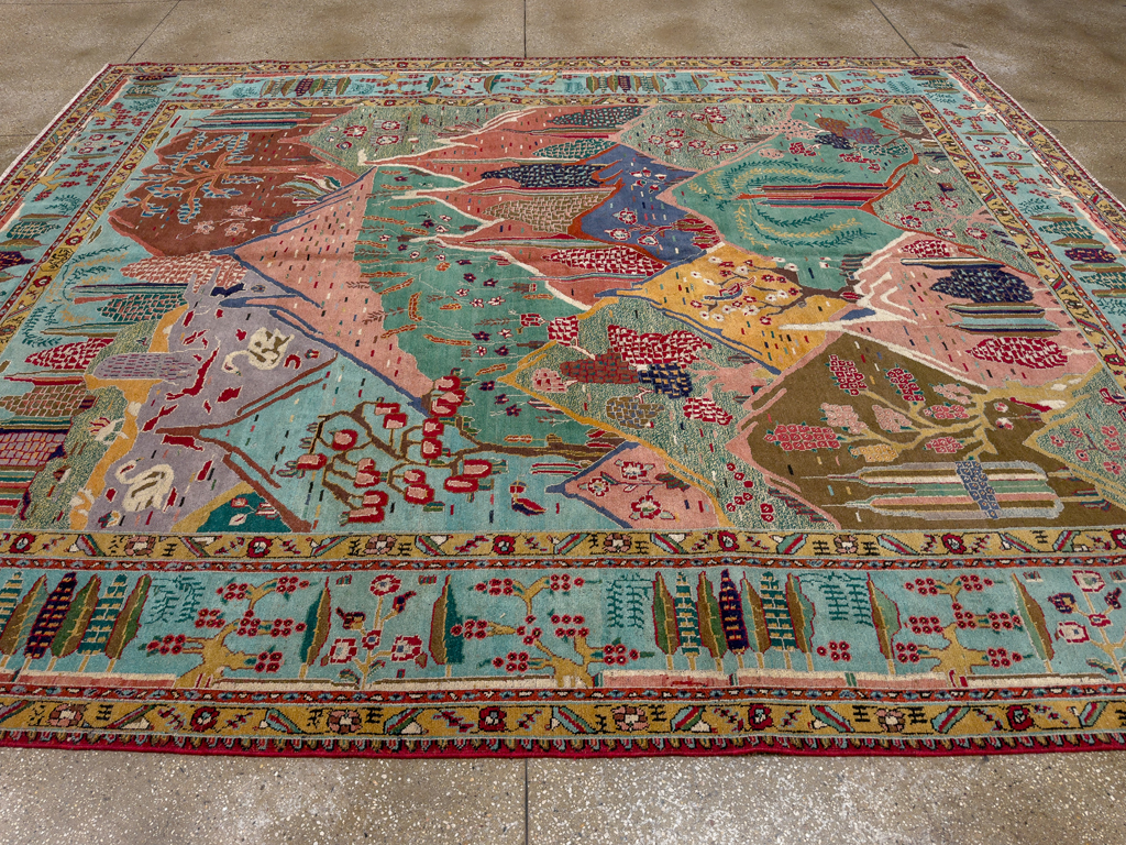 Vintage Persian Tabriz Pictorial Room Size Carpet, No.31566 - Staging