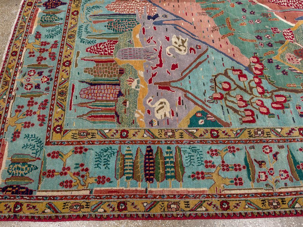 Vintage Persian Tabriz Pictorial Room Size Carpet, No.31566 - Staging
