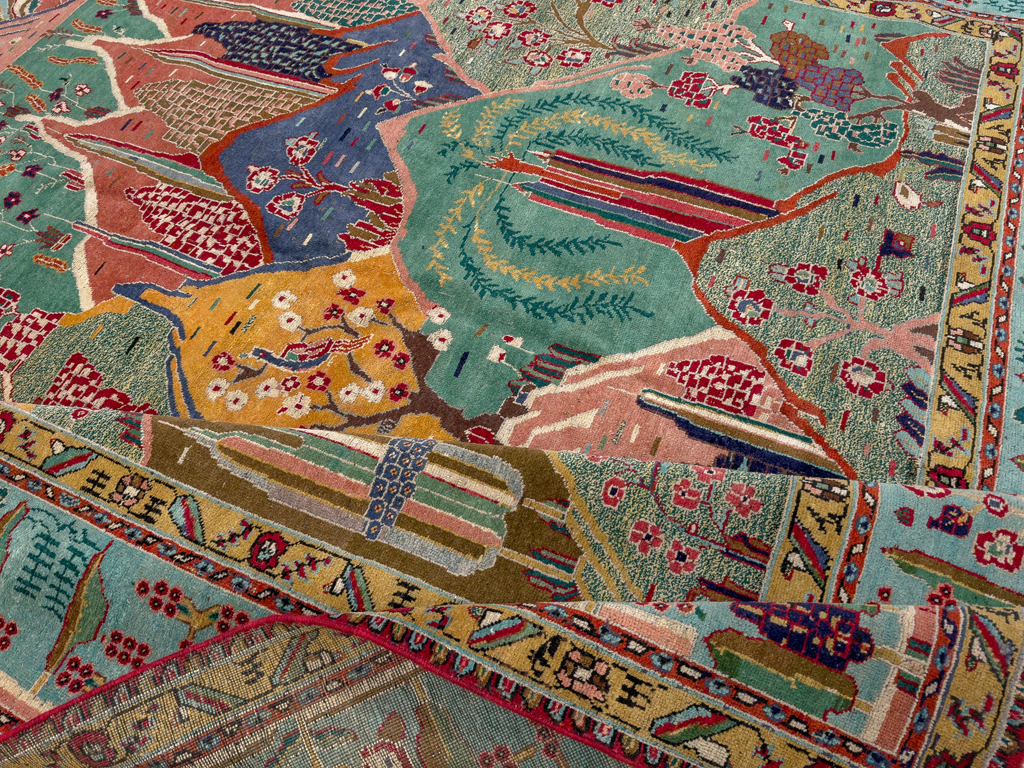 Vintage Persian Tabriz Pictorial Room Size Carpet, No.31566 - Staging